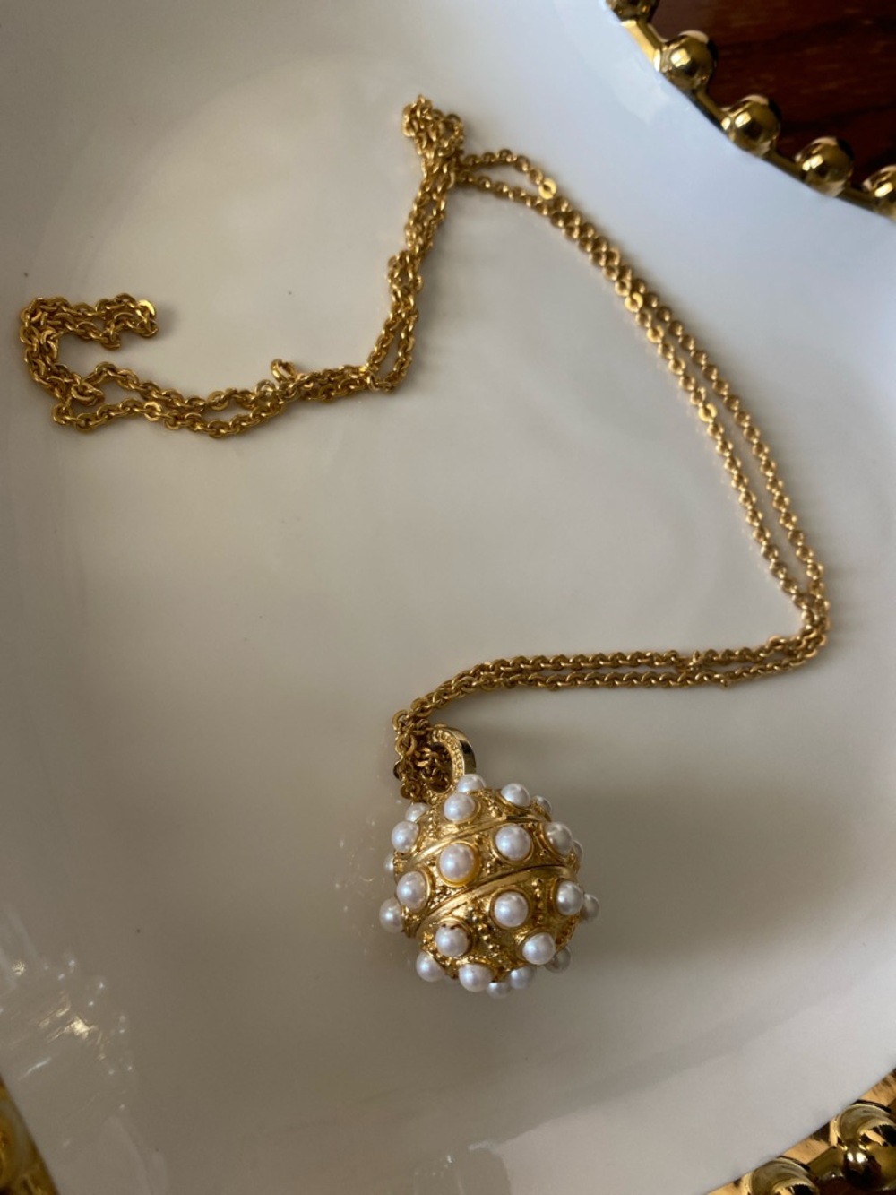 Vintage Gold Pearl Orb Pendant Necklace